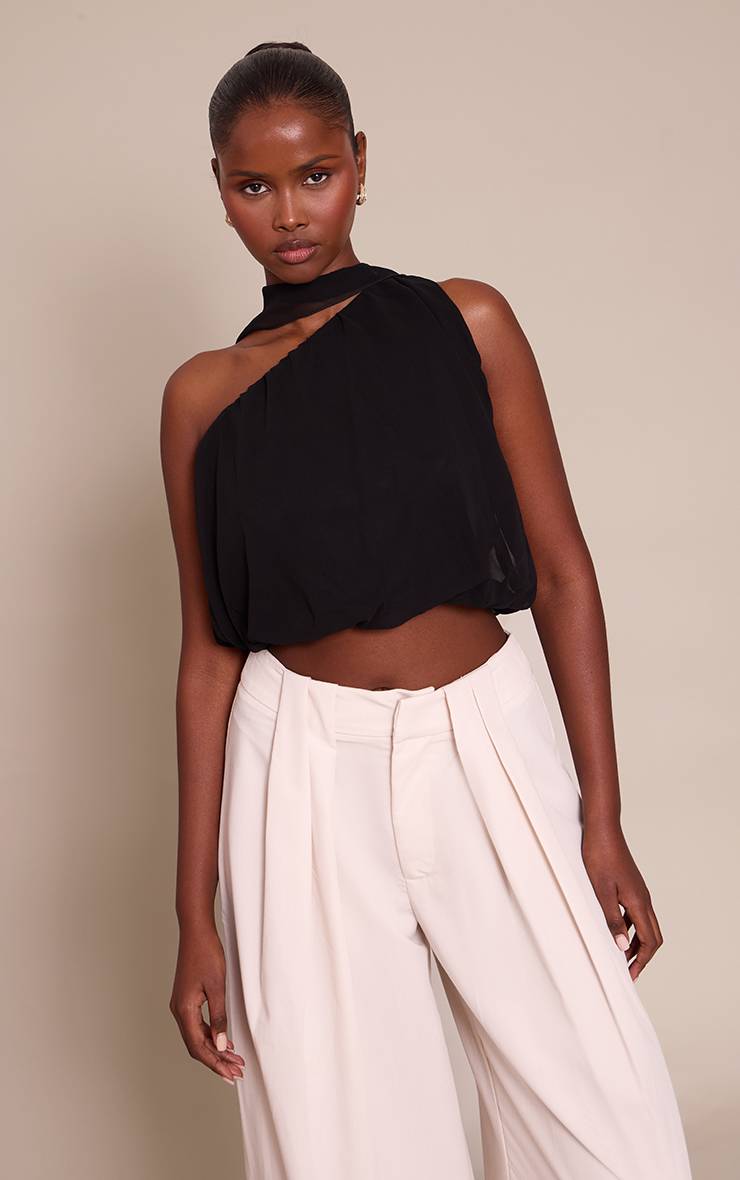 Noir Top En Mesh À Col Licou Avec Détail Foulard
