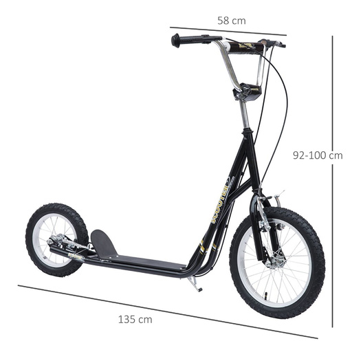 Patinete infantil Homcom com guidão ajustável em altura, preto.