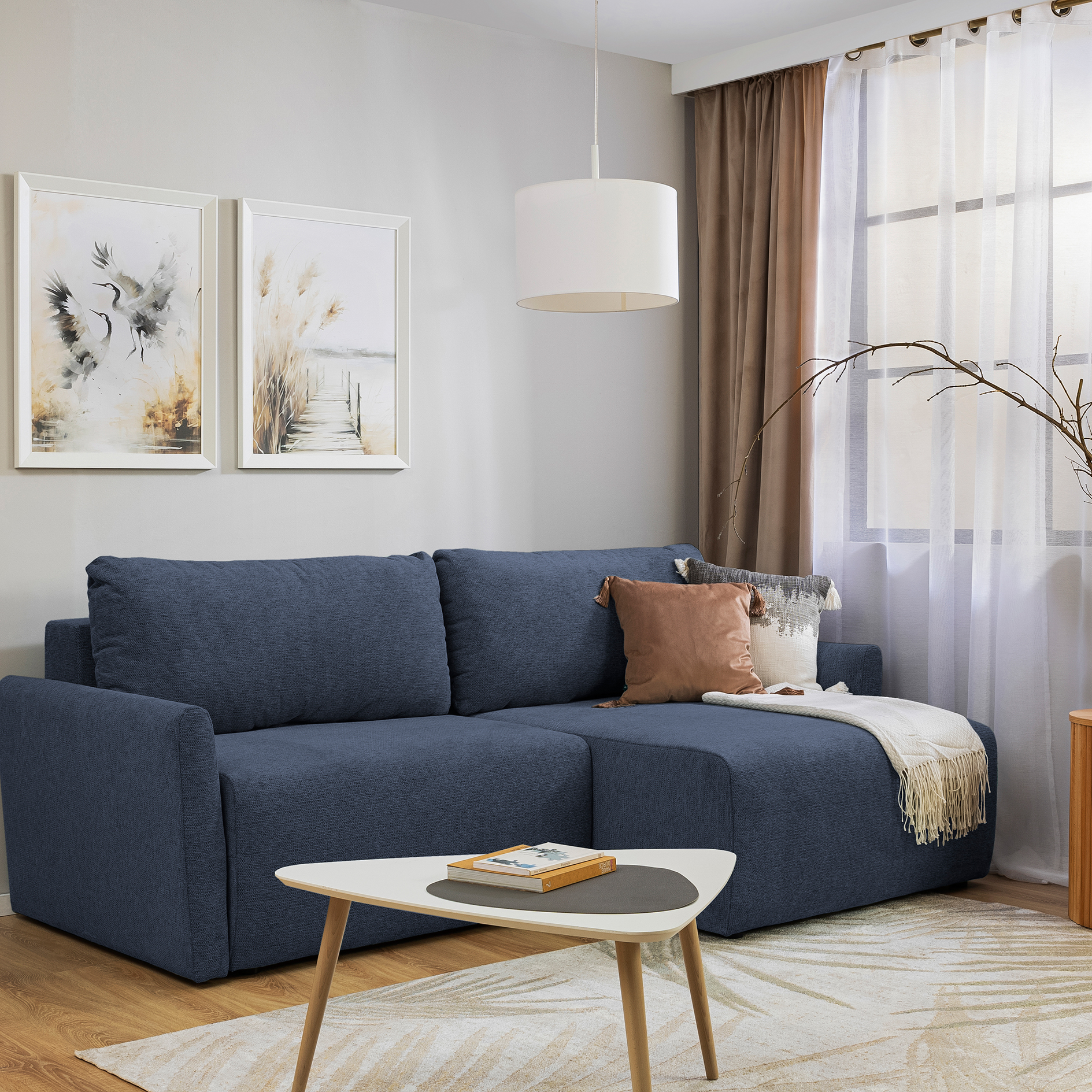 Ecksofa - navy - Liegefunktion und Staukasten - 228x146 cm
