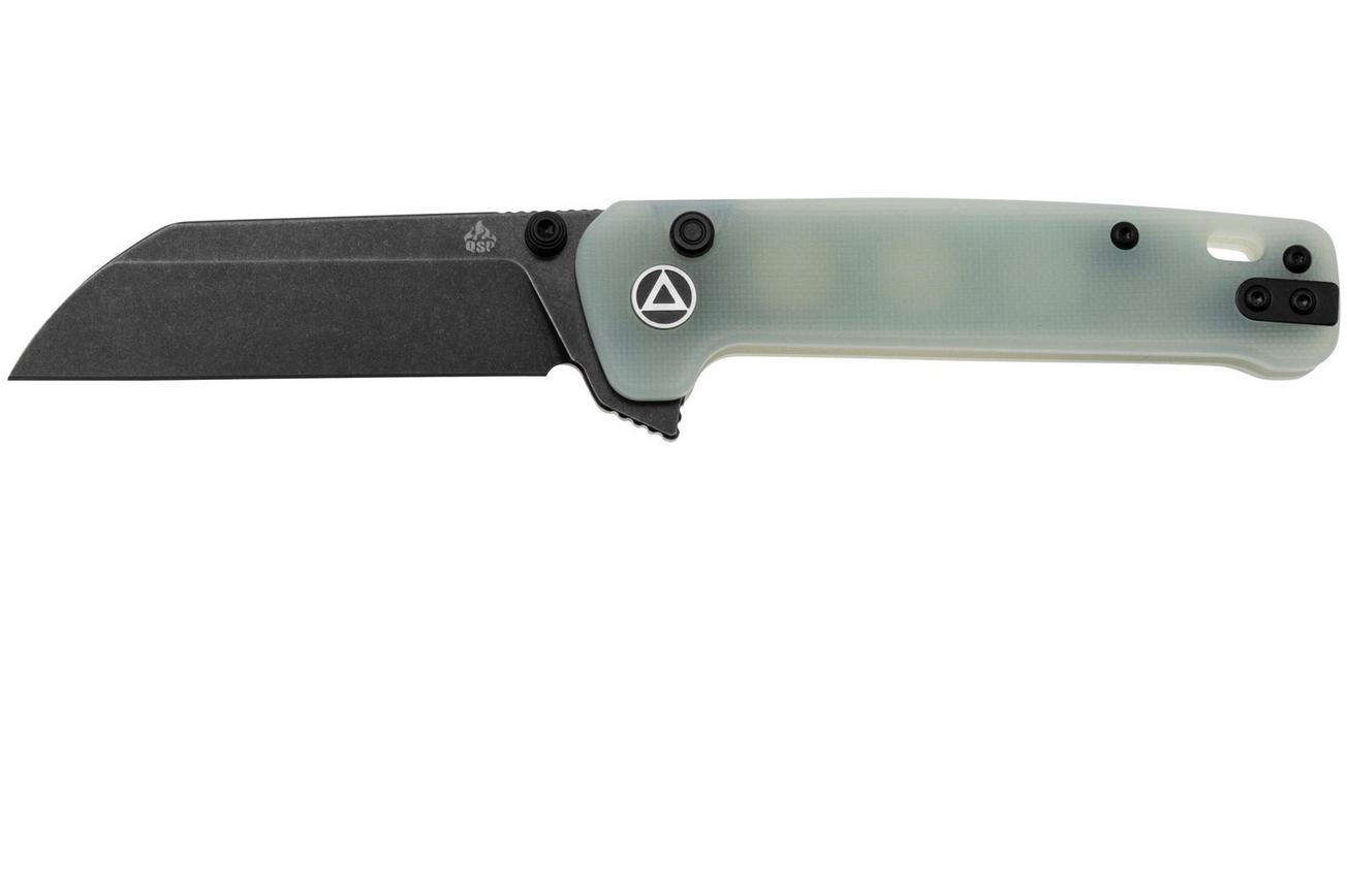 QSP Knife Penguin Button Lock QS130BL-B2 Black, Jade G10, zakmes
