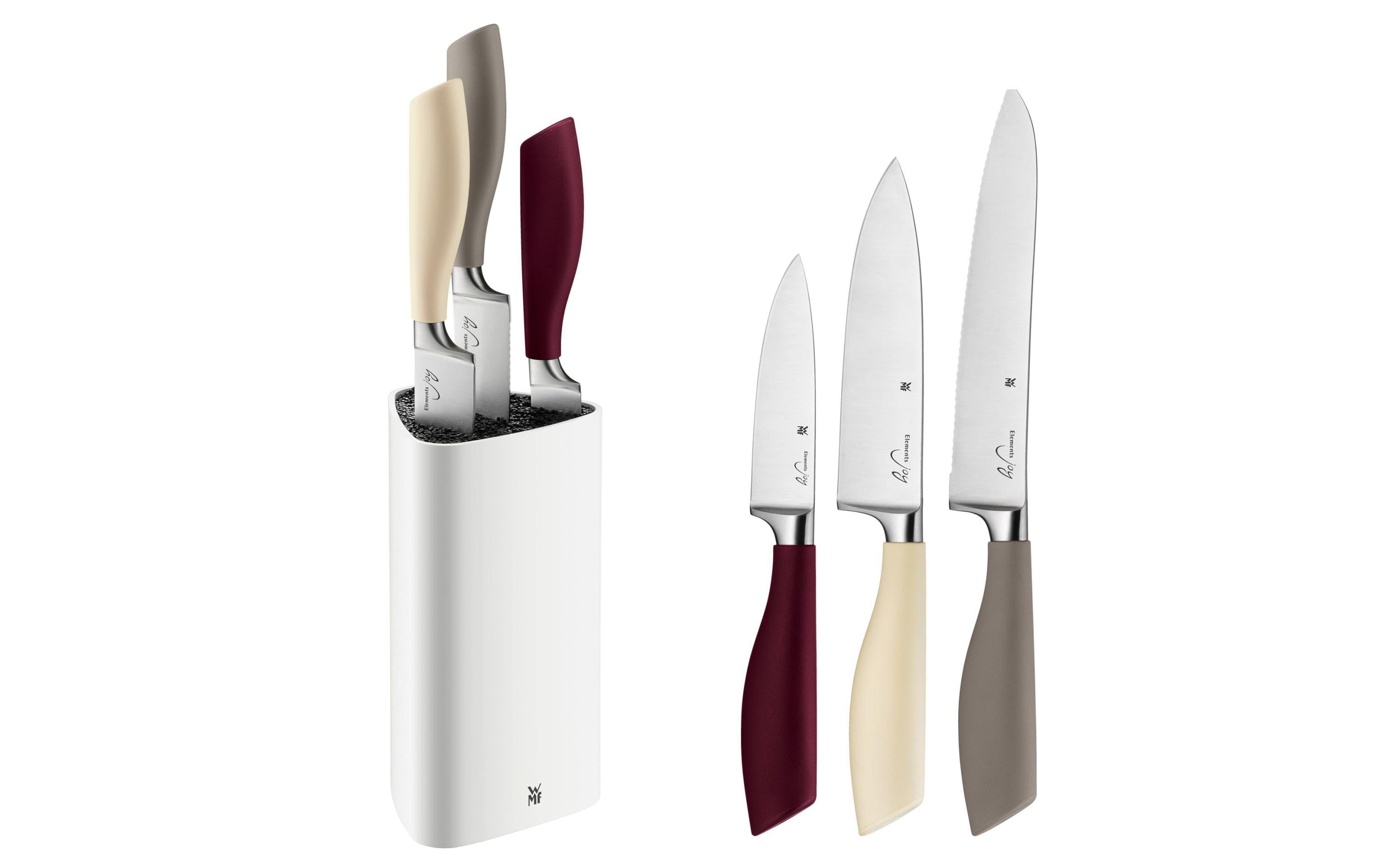 Messerblock-Set mit Messer Elements Joy 4-teilig, WeissMesserblock mit drei Messern