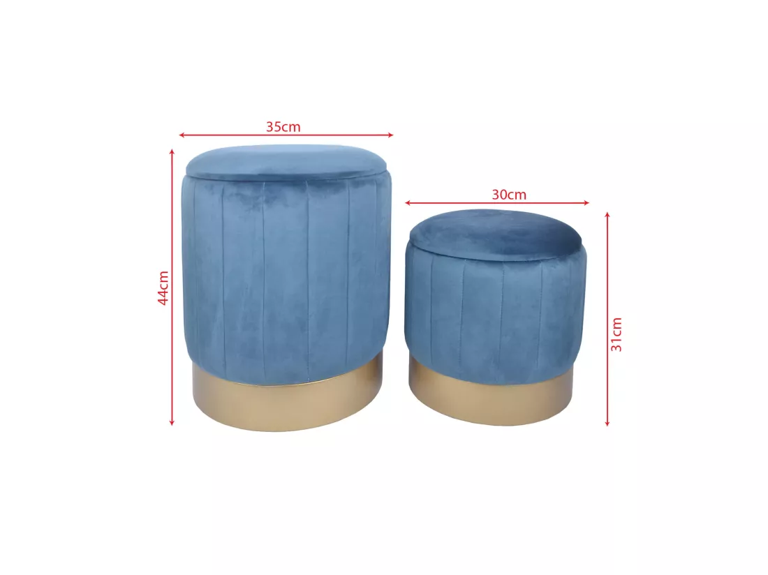 Lot de 2 Tabourets Pouf avec Rangement Bleu pour Salon