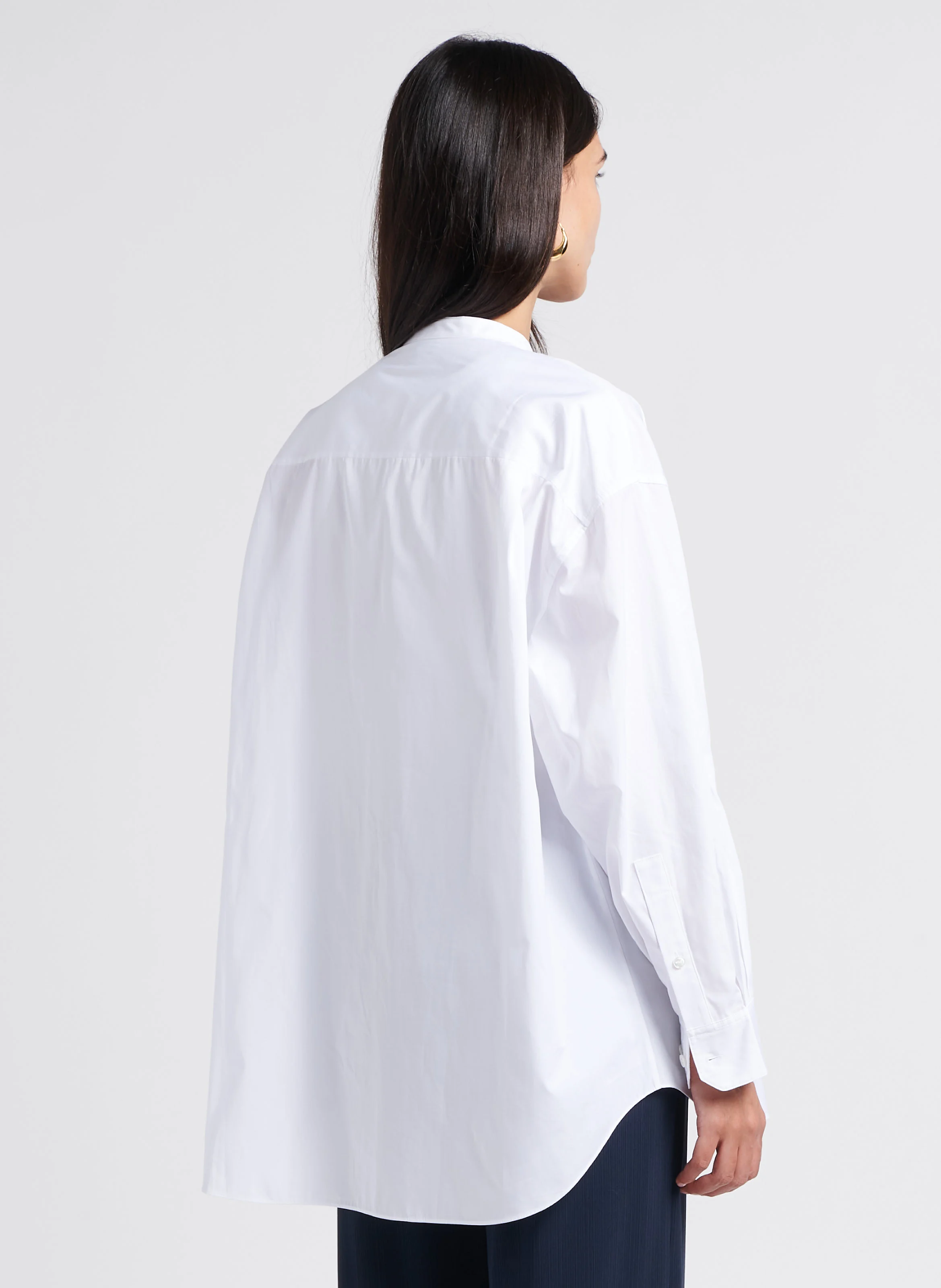 Chemise ample col mao en coton | Blanc