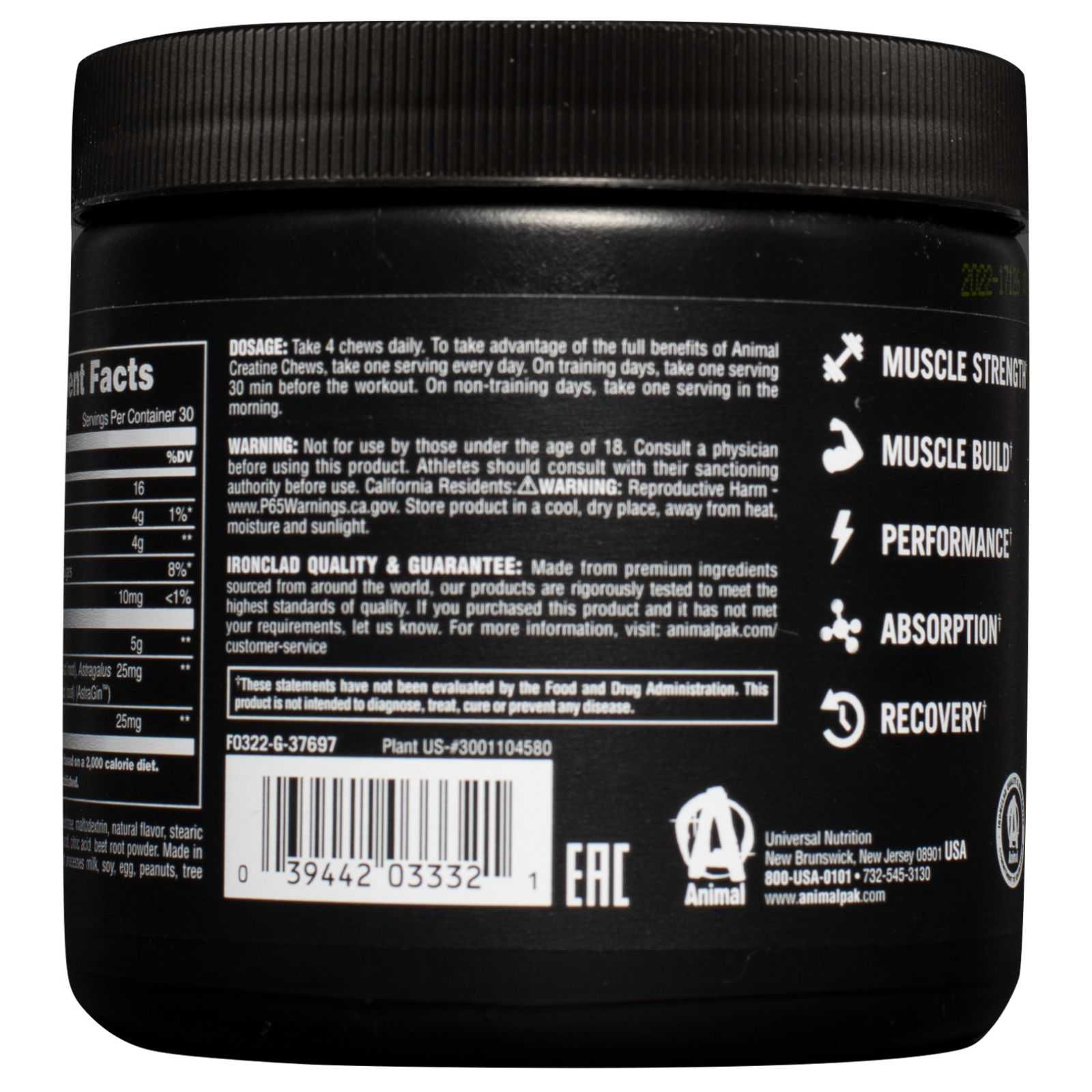 Creatina Mastigável Universal Nutrition, 120 comprimidos.