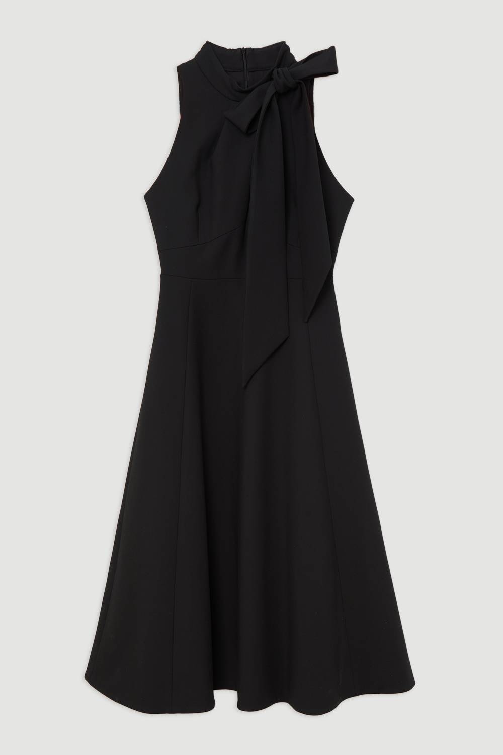 KarenMillen Robe midi à jupe complète en stretch compact avec nœud au col