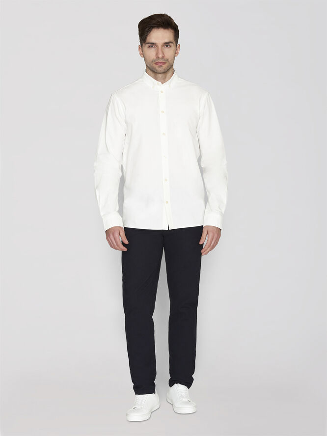 Knowledge Cotton Apparel Harald Small owl oxford regular fit shirt - GOTS/Vegan Hvid