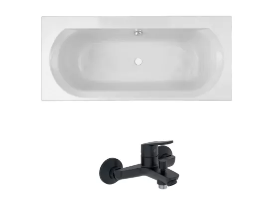 Pack baignoire droite 180 x 80 JACOB DELAFON Elise + mitigeur bain douche noir mat + vidage