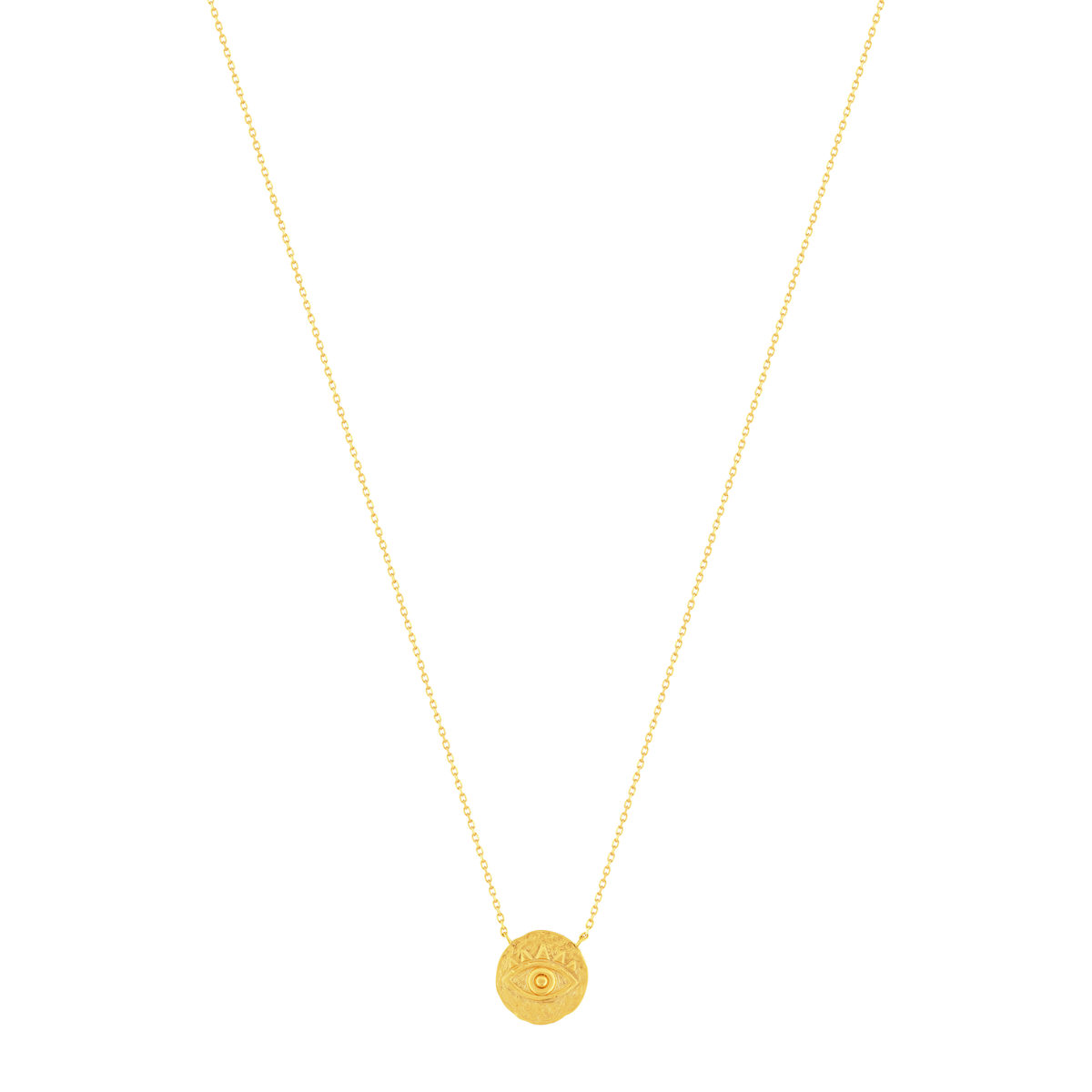 Collier plaqué or 45 cm médaille brossé motif oeil
