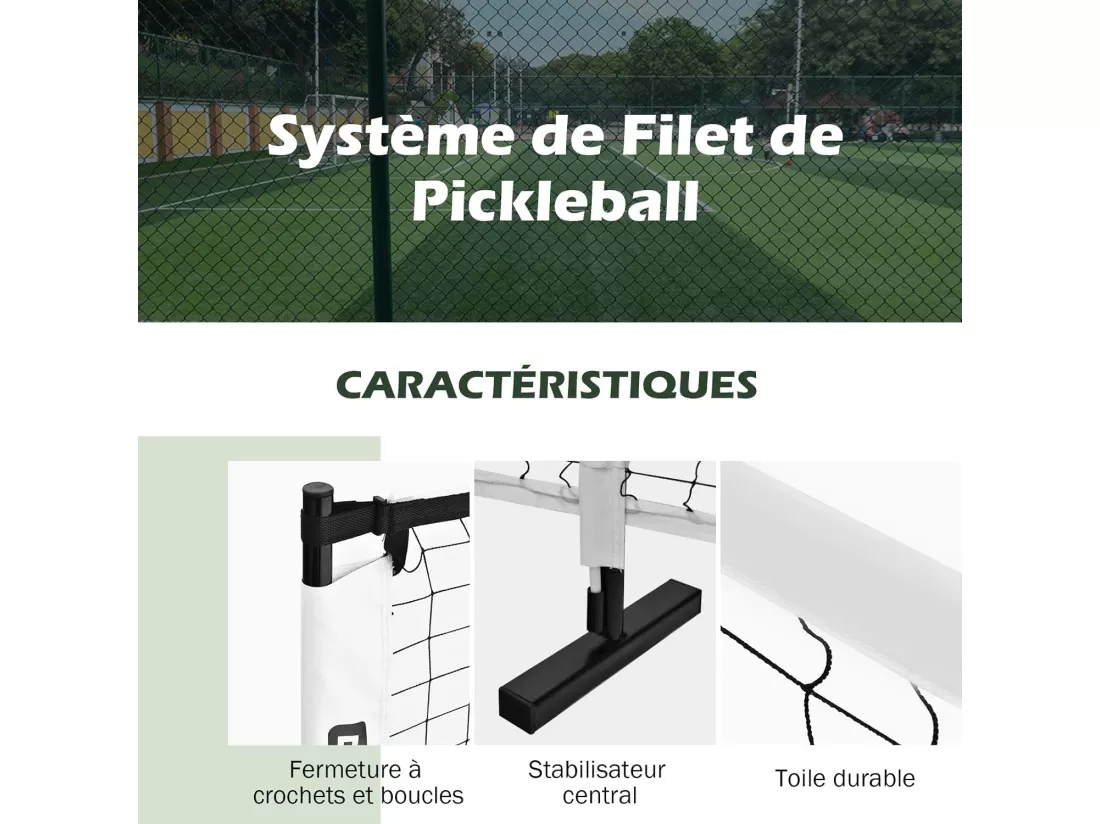 Filet de Pickleball Portable de 670 x 92 cm Tuyaux Métalliques, Filet Badminton Exterieur en Plastique et vinyle avec Sac de Transport en Oxford, pour Intérieur/Extérieur