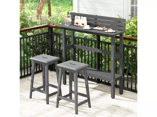 Table de Bar de Jardin de 122 cm avec Étagère de Rangement, Table de Terrasse avec Repose-Pieds Réglables pour Toutes Saisons, Table de Comptoir pour Jardin Salon,Gris