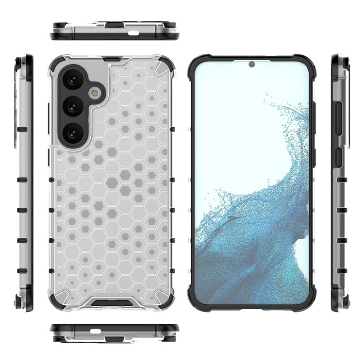 Samsung Galaxy S25 Hybrid Hülle Air Cushion Fallschutz   Bumper im Waben Design - Grau (Transparent)