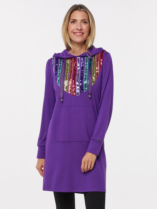 Sweatshirtkleid mit Kapuze und Pailletten