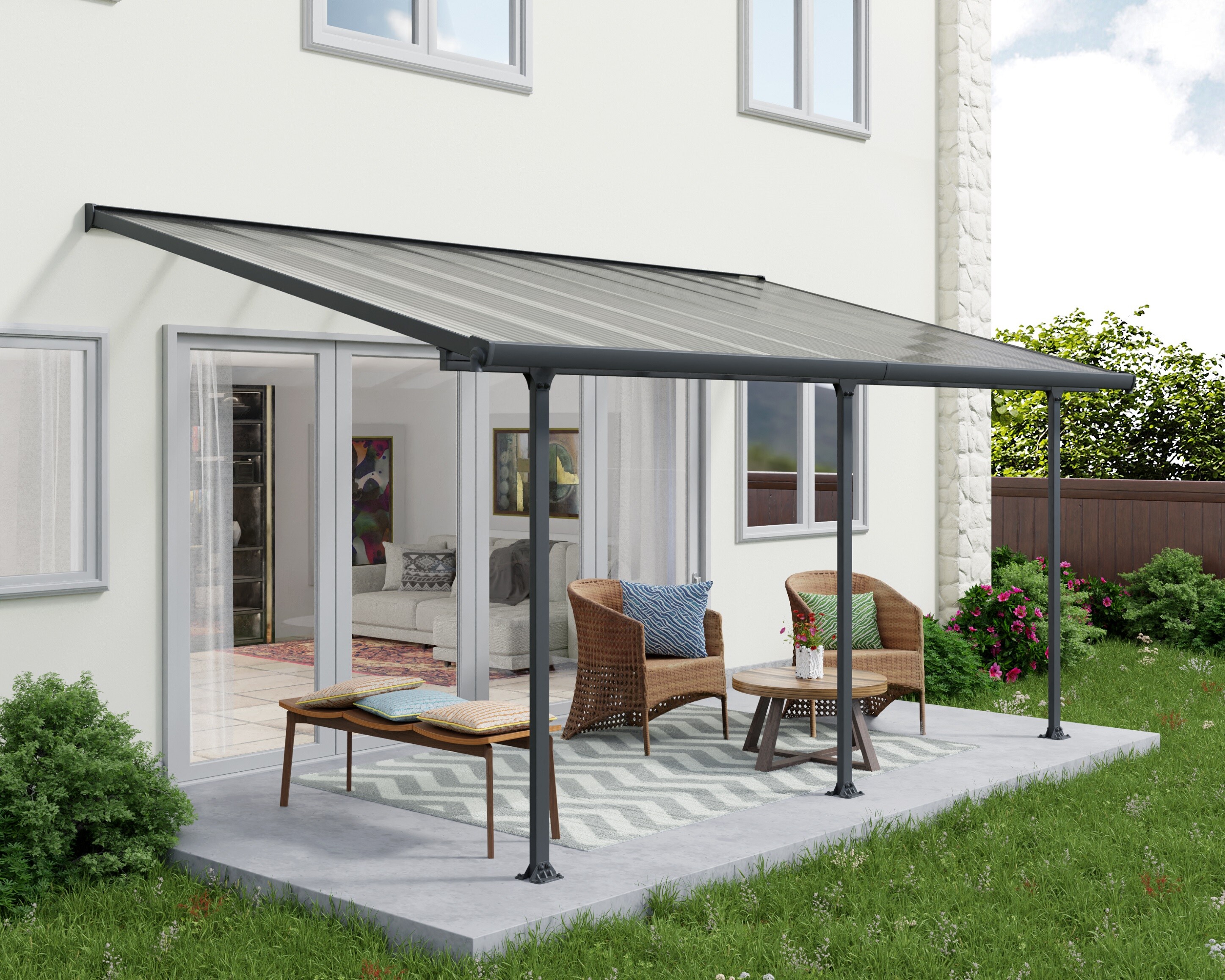 Palram Canopia Feria Terrassenüberdachung anthrazit 546x295x260-305 in cm (LxBxH)