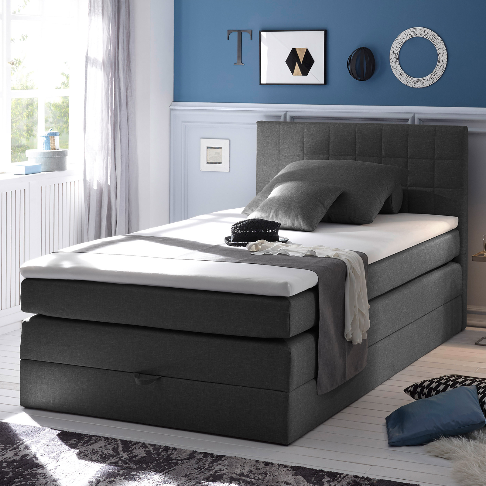 Boxspringbett - anthrazit - H2 - Microfaser - 140x200 cm