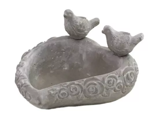 Mangeoire à oiseaux sur pied coeur abreuvoir jardin béton gris 19cm