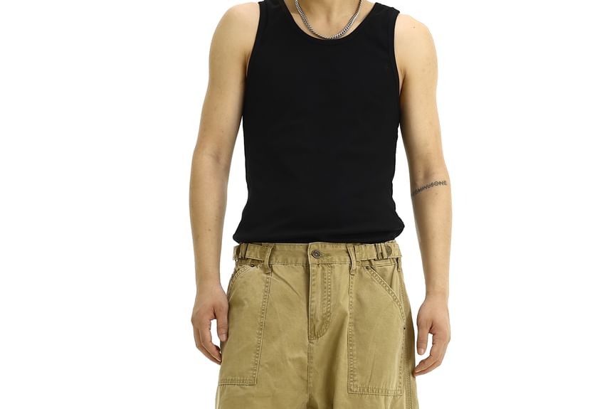 Meiksip - Mid Rise Plain Cargo Wide Leg Pants