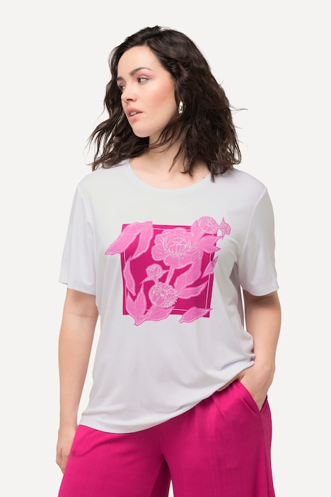 T-Shirt, Blume, Ziersteine, Rundhals, Halbarm