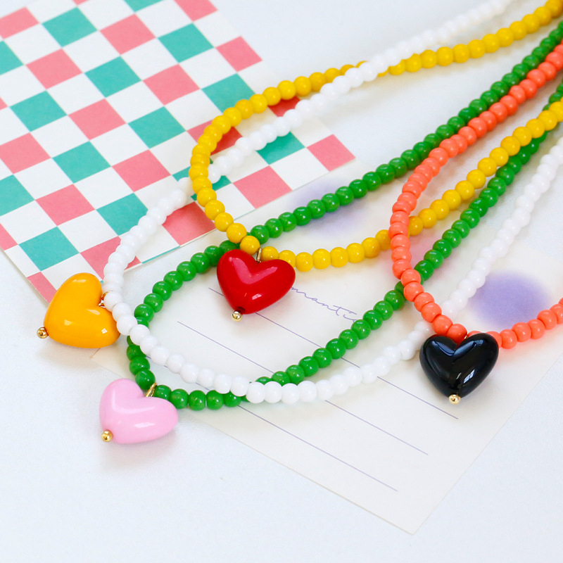 (10er Set) 14x16mm Acryl Herz Perlen DIY Bastel Schmuck Zwischenperle für Armband / Kette - Rot
