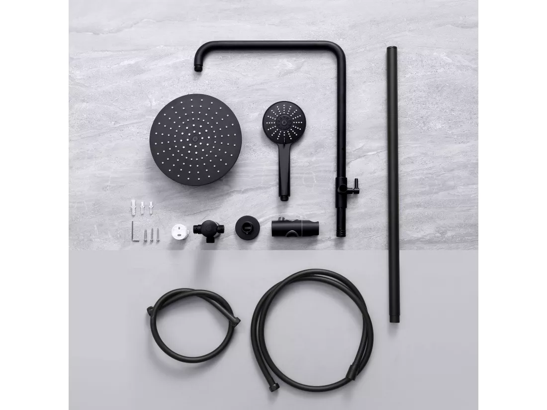 Cecipa max Colonne de Douche Système de Douche Noir sans Robinetterie,Ensemble de Douche avec Jet rond de 22 cm, Réglable en Hauteur,EU Modèle