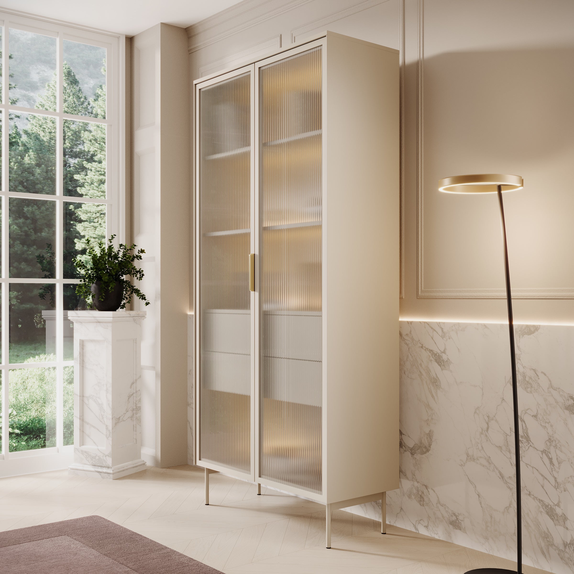 Meubella - Lomo - Vitrinekast - Beige - 92x39x195 cm