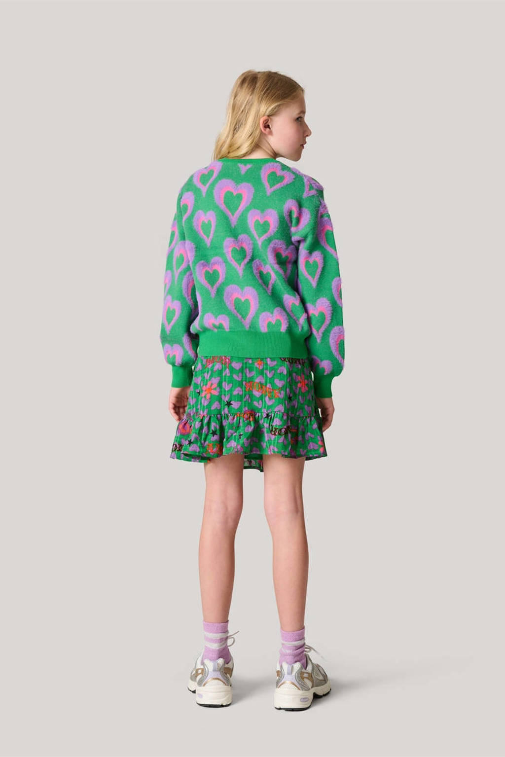 Shoeby vest met hartjes groen/lila