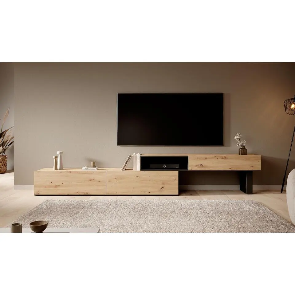 Meubella - TV-Meubel Kandelo - Eiken - Zwart - 240 cm