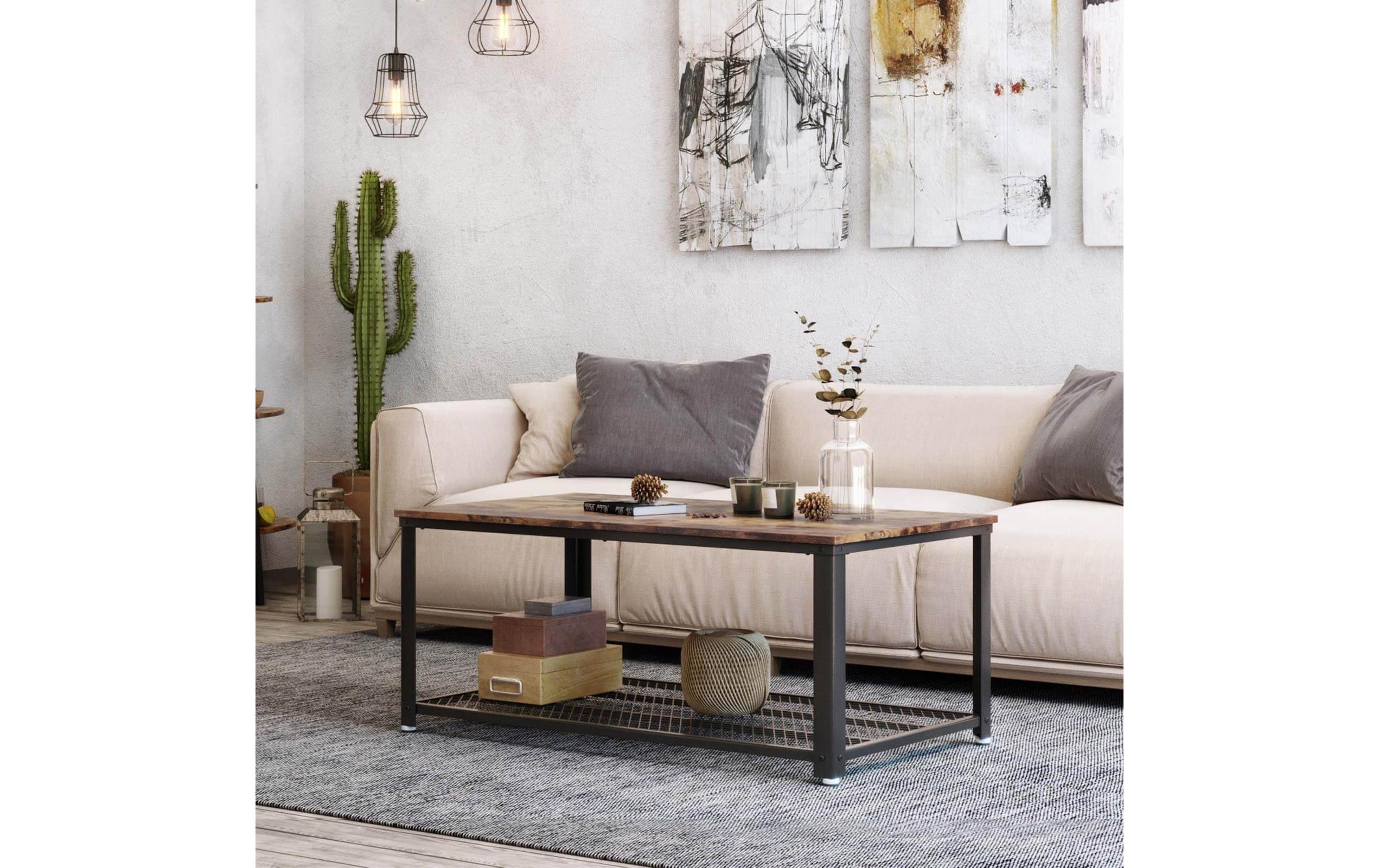 Couchtisch mit Gitterablage 106.2 x 60.2 cm<br>Sofatisch mit Eisengestell