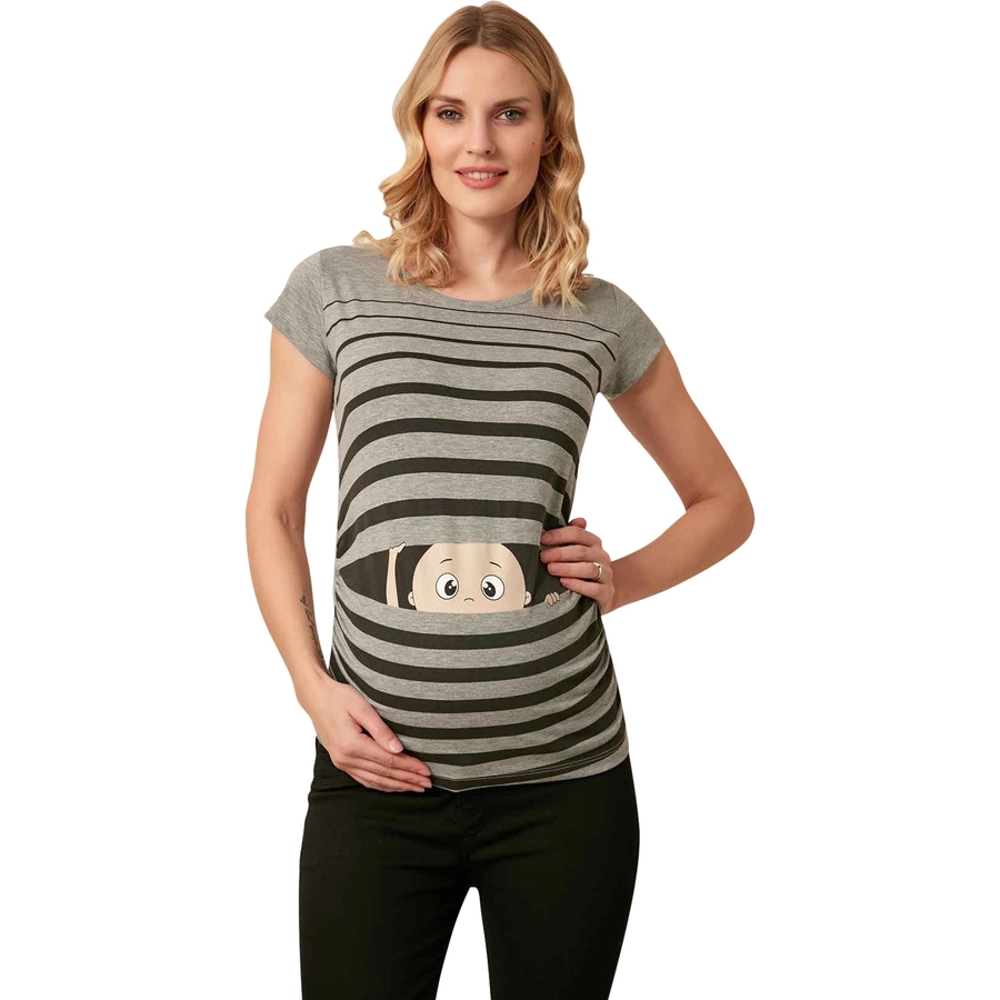 M.M.C. Umstandsshirt Guck Guck mit Motiv Grau