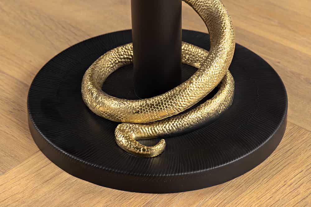 Runder Beistelltisch WILDLIFE SNAKE 55cm weiß Marmor gold schwarz Schlange Skulptur