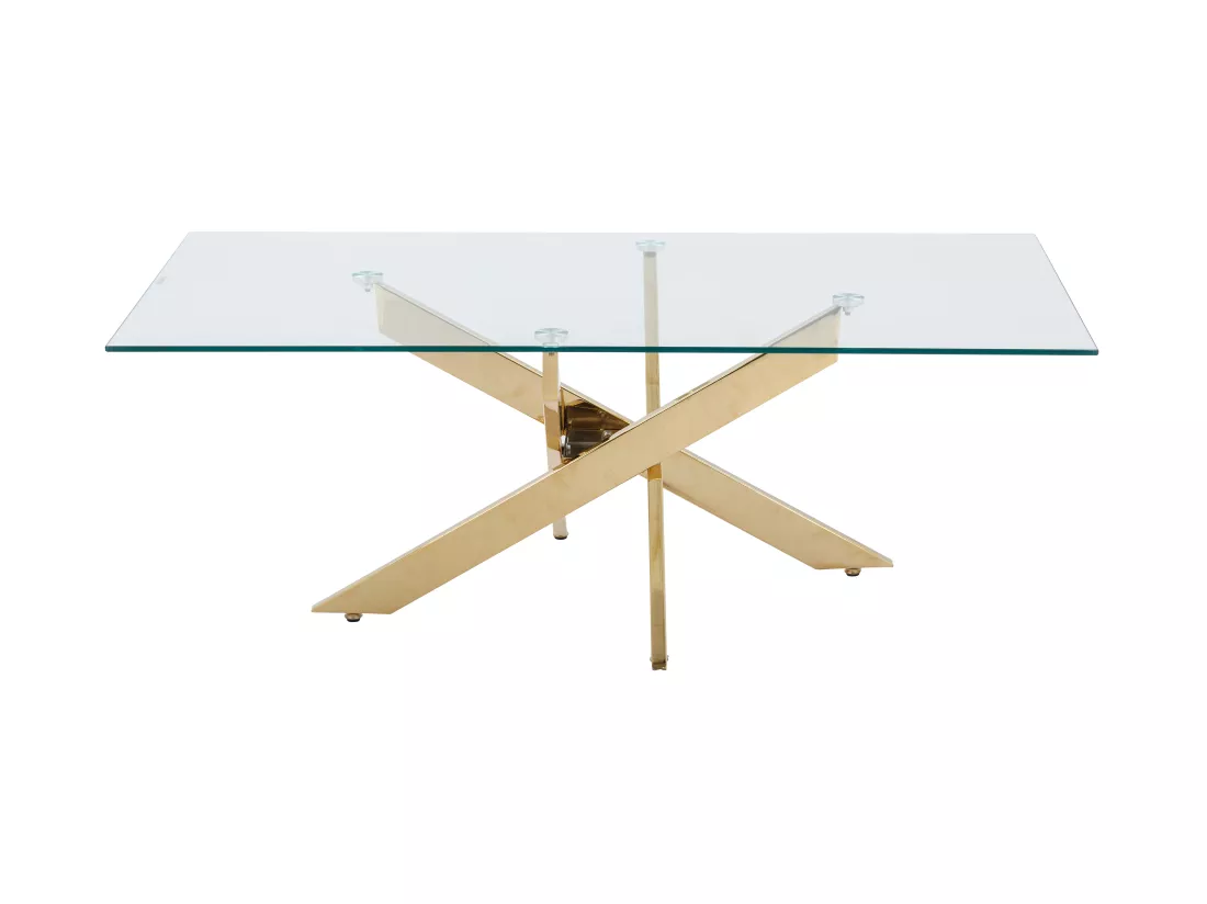 Table basse en verre trempé et métal doré - Transparent - COSIMA