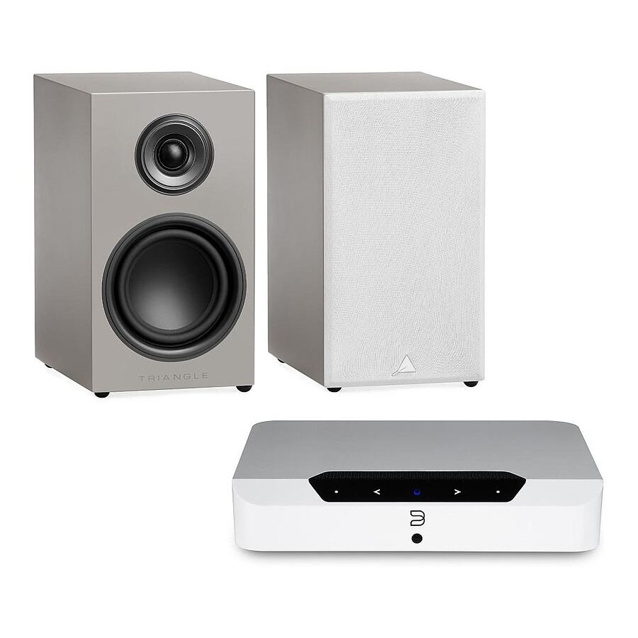 Bluesound Powernode Edge Blanc + Triangle Elara LN01 Gris Lin