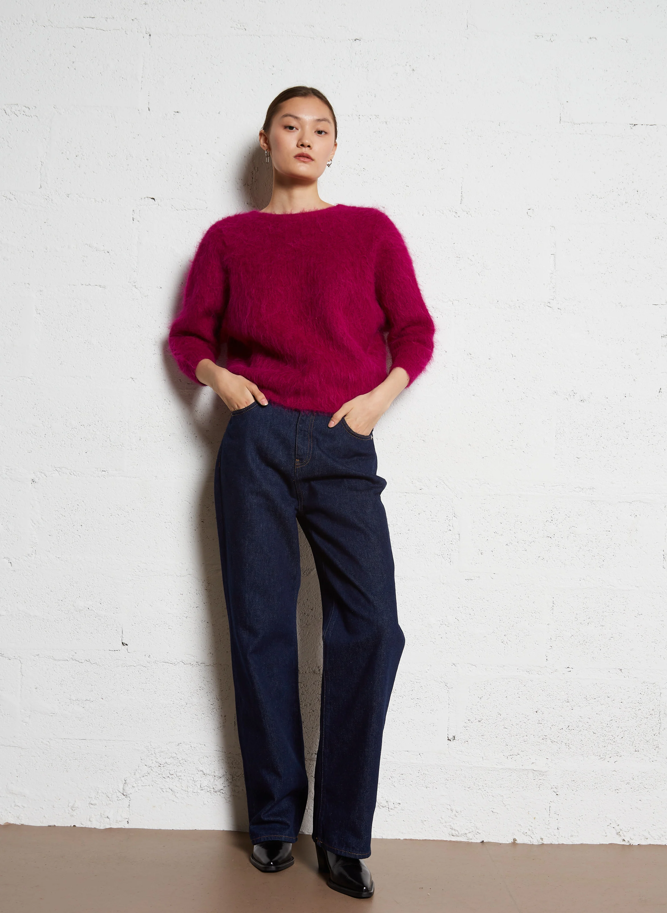 FRANCOIS - Jean droit taille haute en coton | Bleu