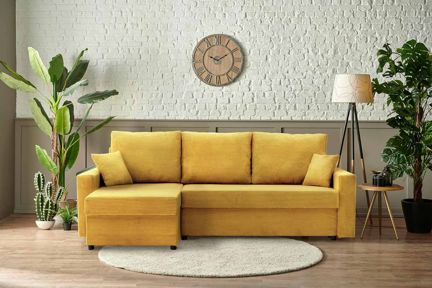 Ecksofa Aikido I 233x90 - mit schlaffunktion - Farben zur Auswahl - modernen Eckcouch - mit Bettkasten - Moderner Cordstoff - Stoff POSO (POSO 047)