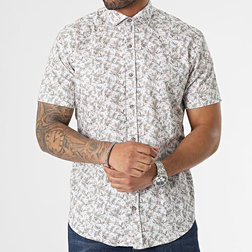 Chemise Manches Courtes Blanc Beige Floral