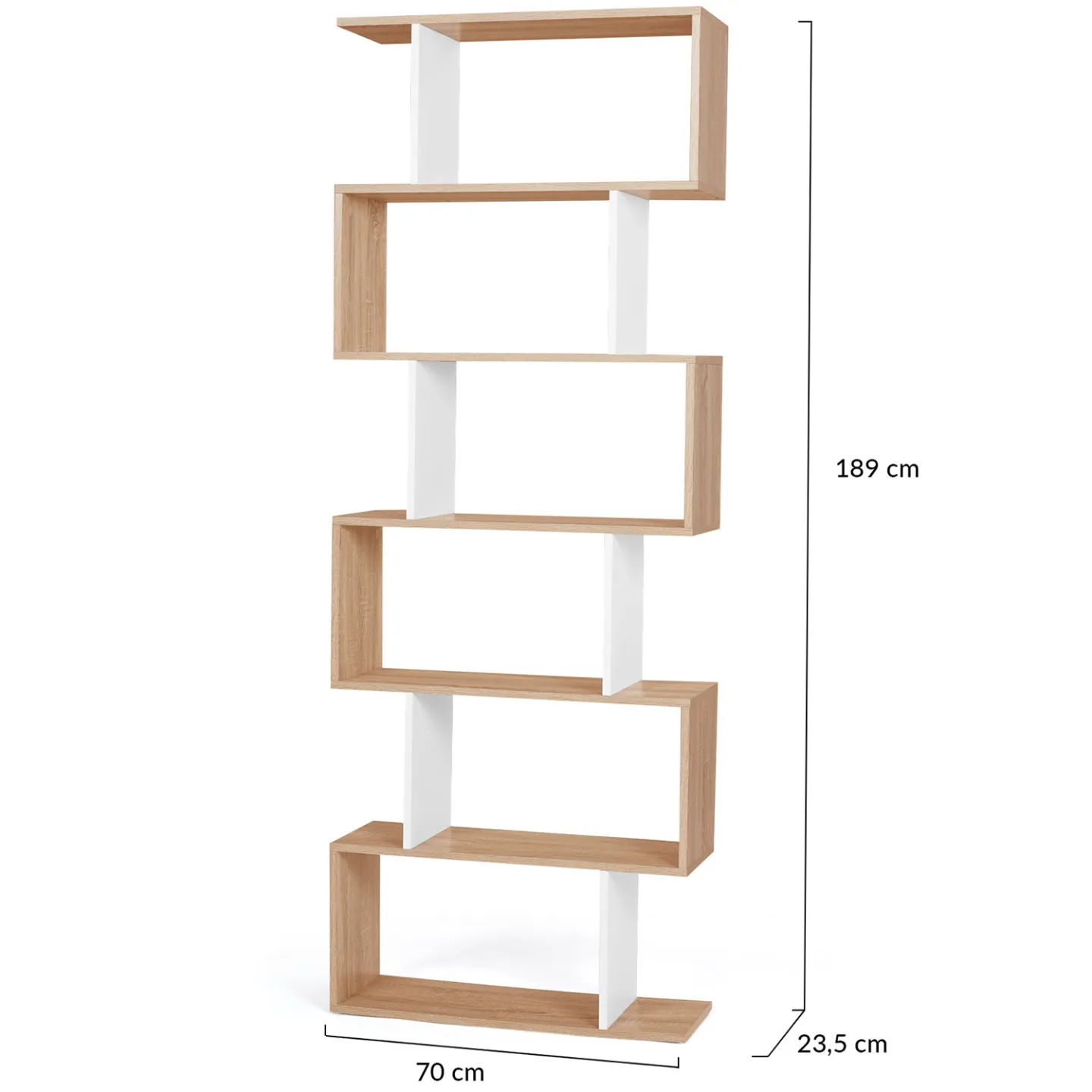 Etagère bibliothèque SOFIA forme S façon hêtre et blanc 189 cm