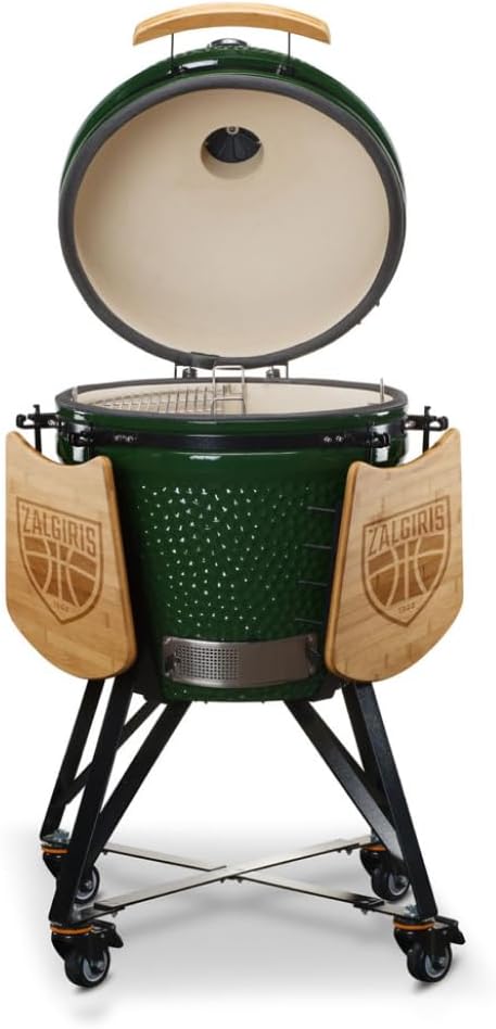 Kamado BONO Green Egg BBQ-Grill, Ø 55cm Kamado BBQ-Holzkohlegrill mit Dual-Zone-Grillsystem, Keramik-BBQ-Smoker zum Kochen, Räuchern und Backen