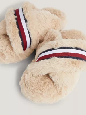 Pantufas de pele sintética com listras globais