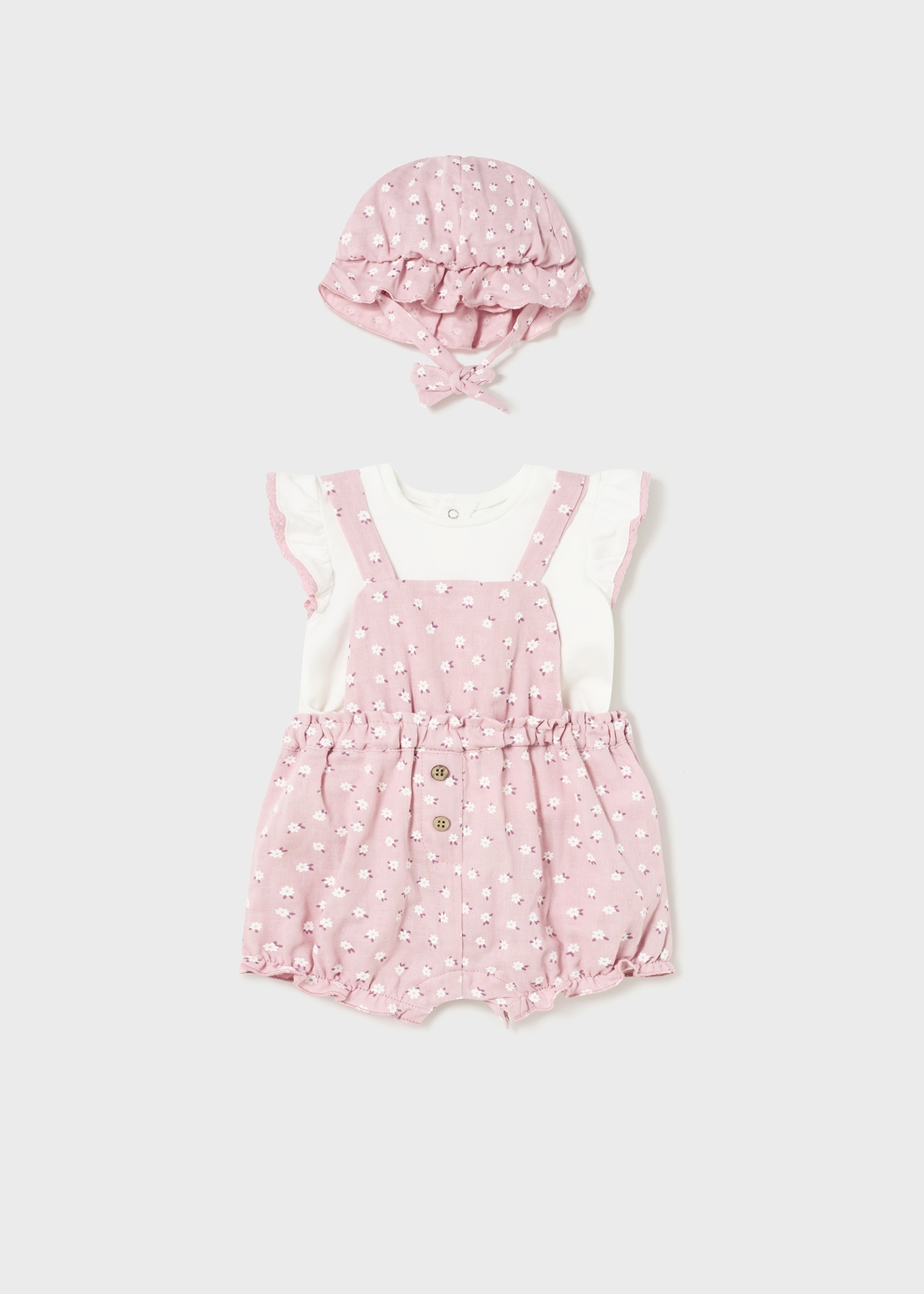 Conjunto de 3 peças em algodão sustentável para recém-nascidos.