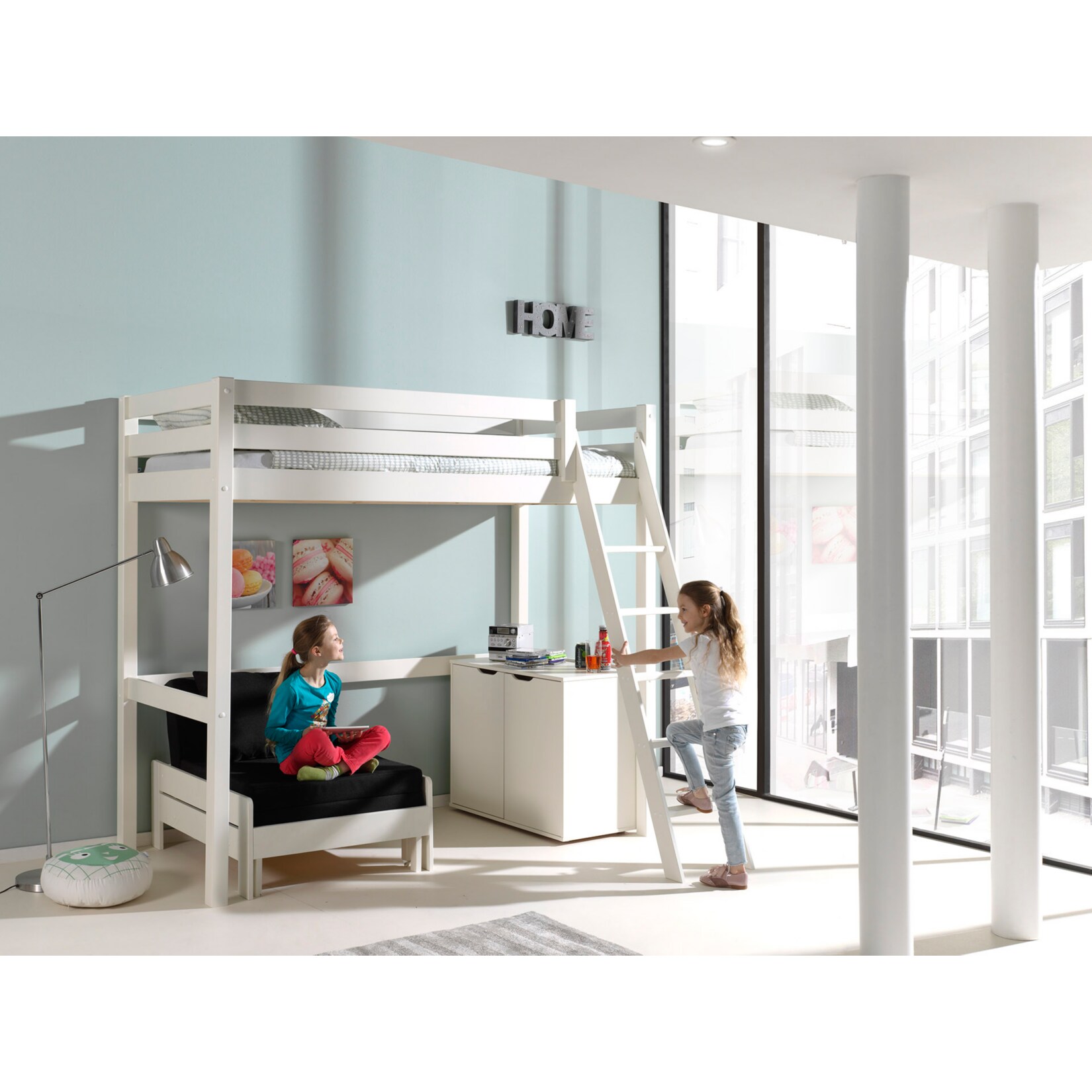 Vipack Hochbett inkl. Kommode und Sessel Kiefer massiv 90 x 200 cm, weiß