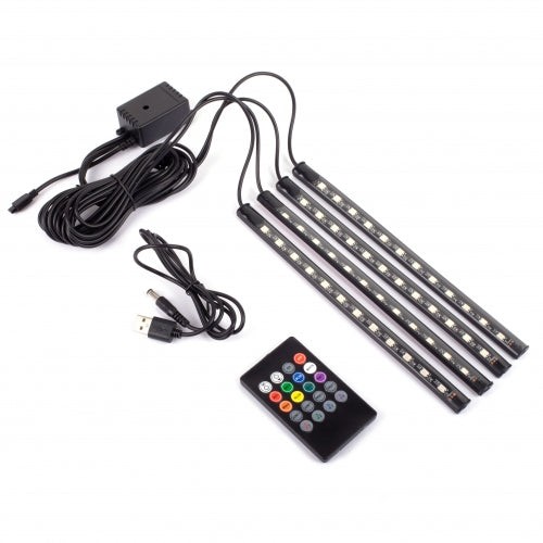 Car Interior LED Lights 4 Strips, 15 Colours, 7 Light Speed