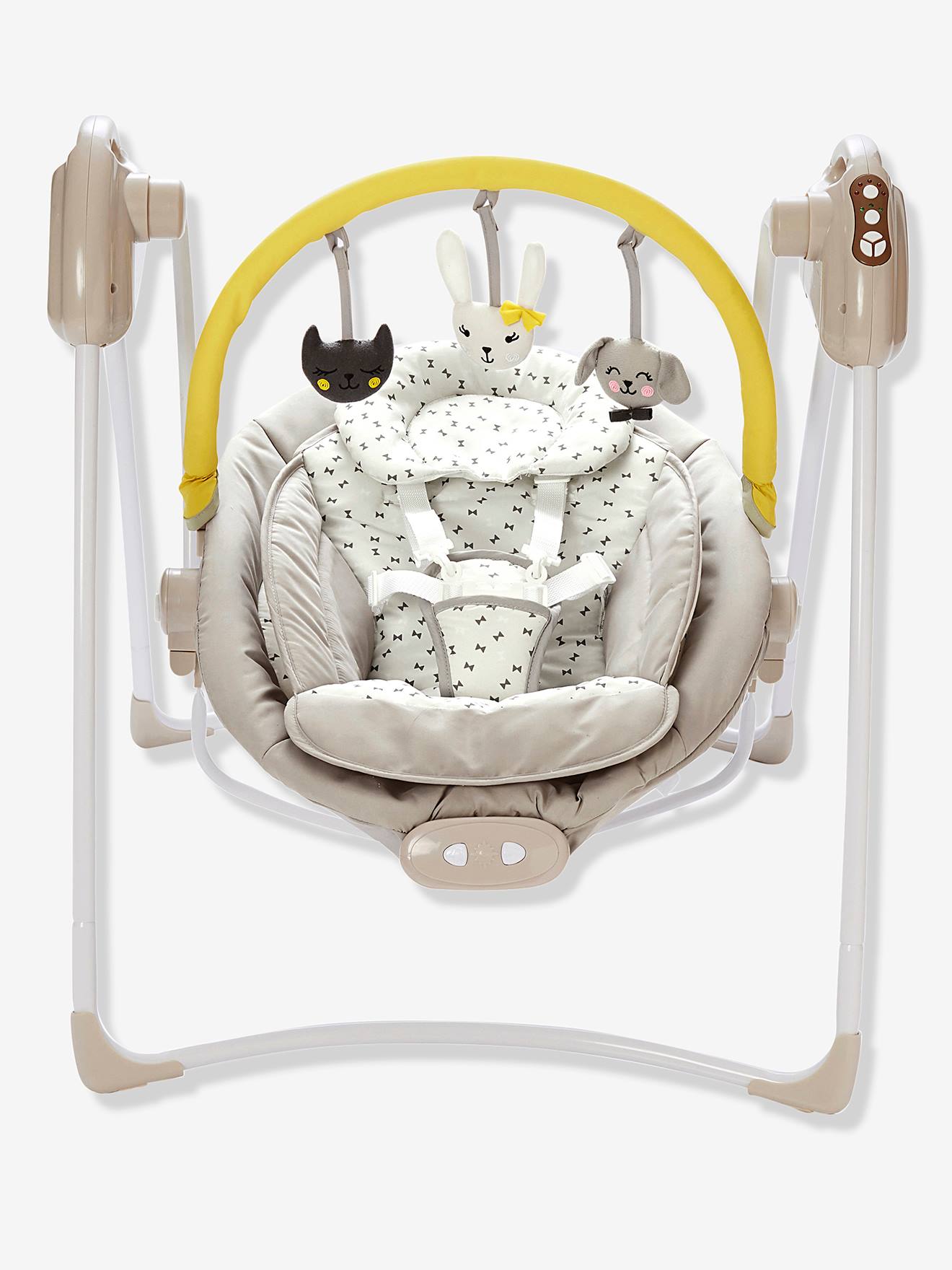 Cadeira de balanço Babyswing VERTBAUDET com arco de atividades, estampa cinza