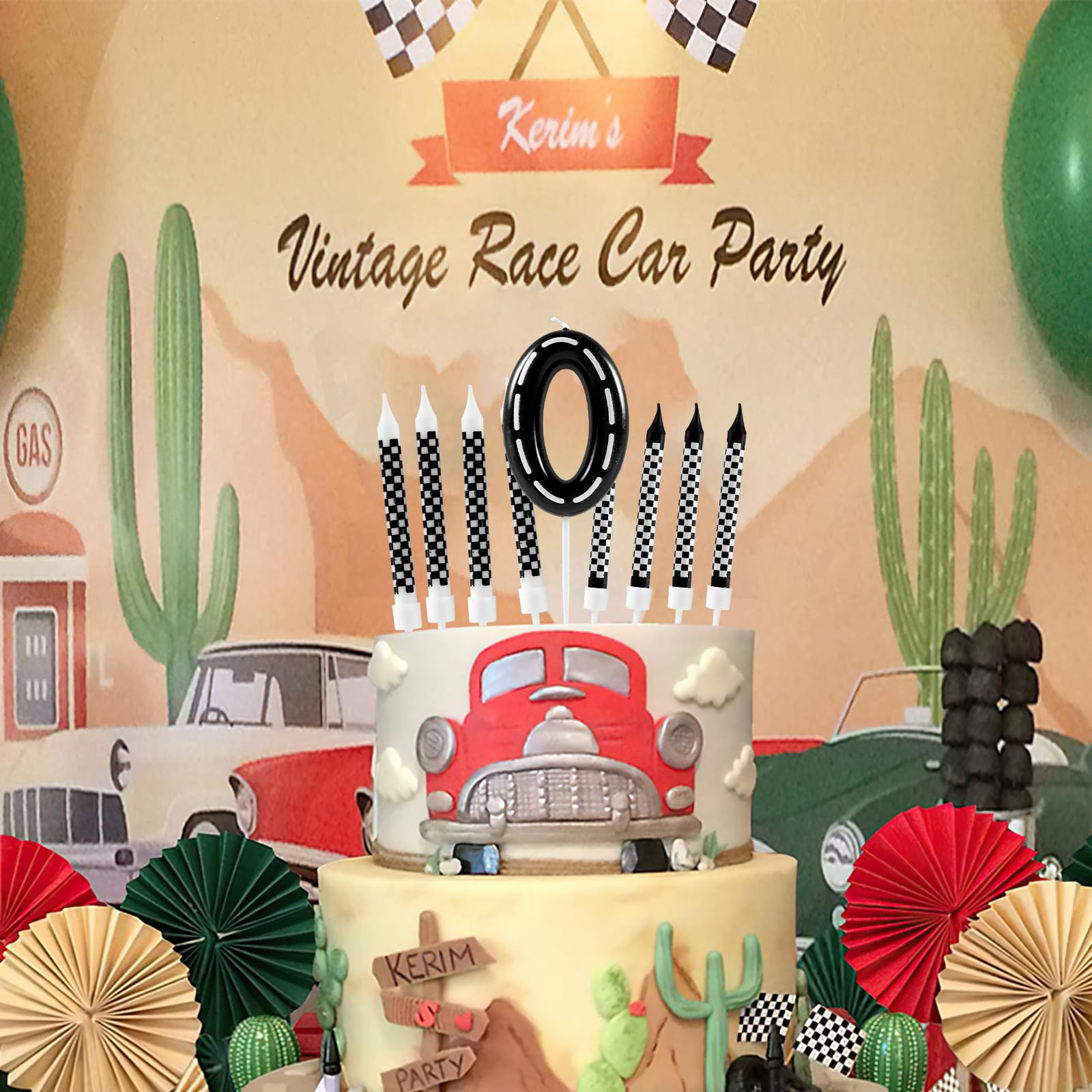 (13-tlg. Set) Zahlen Geburtstags Kerzen Auto Rennen Kuchenstecker Happy Birthday Deko für Torten / Kuchen - Zahl 1