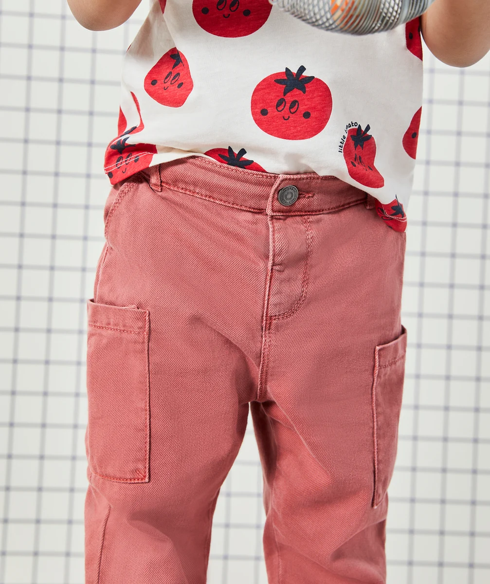 PANTALON RELAX BÉBÉ GARÇON EN FIBRES RECYCLÉES ROSE AVEC POCHES