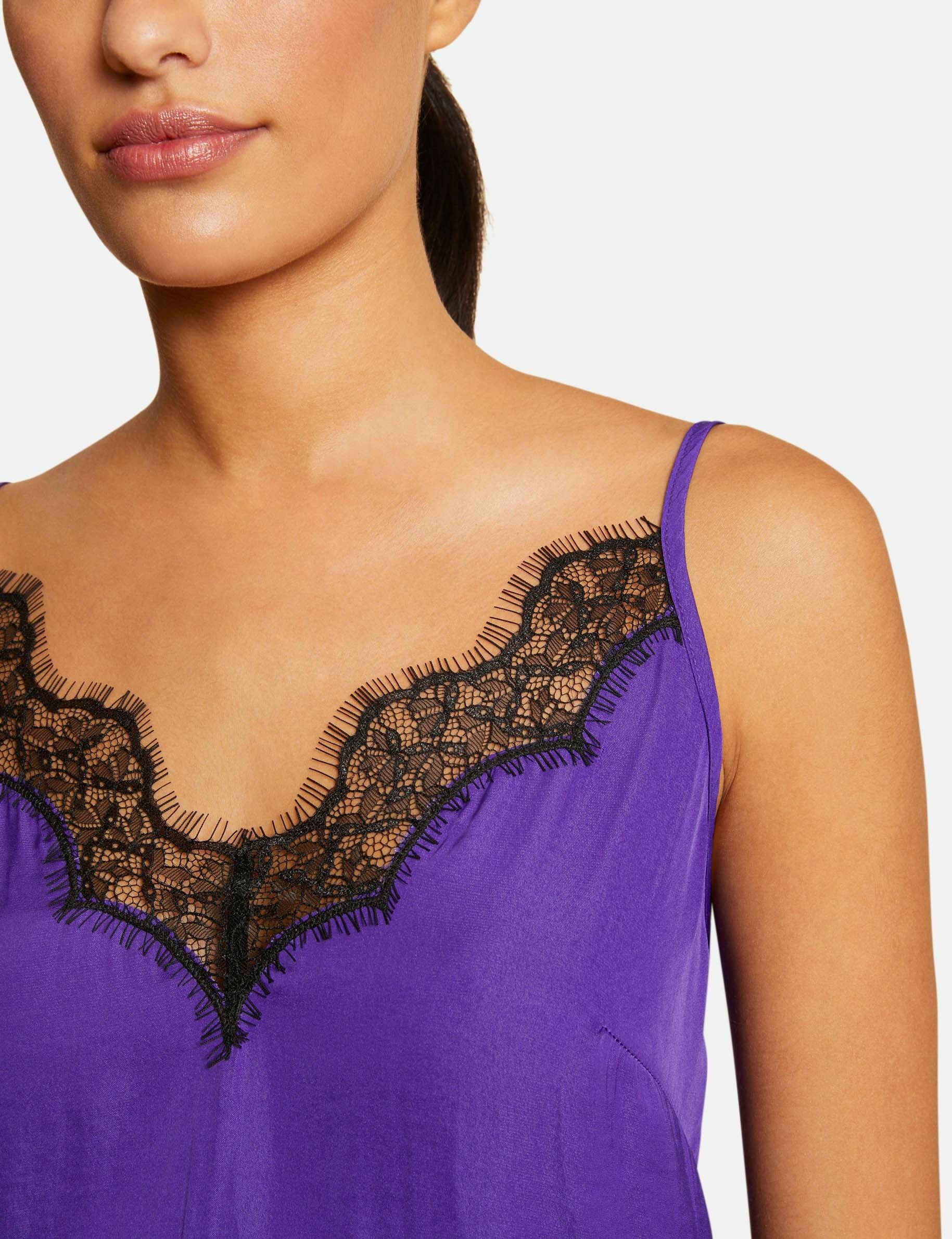 Blouse bretelles fines avec dentelle violet fonce femme - violet_fonce