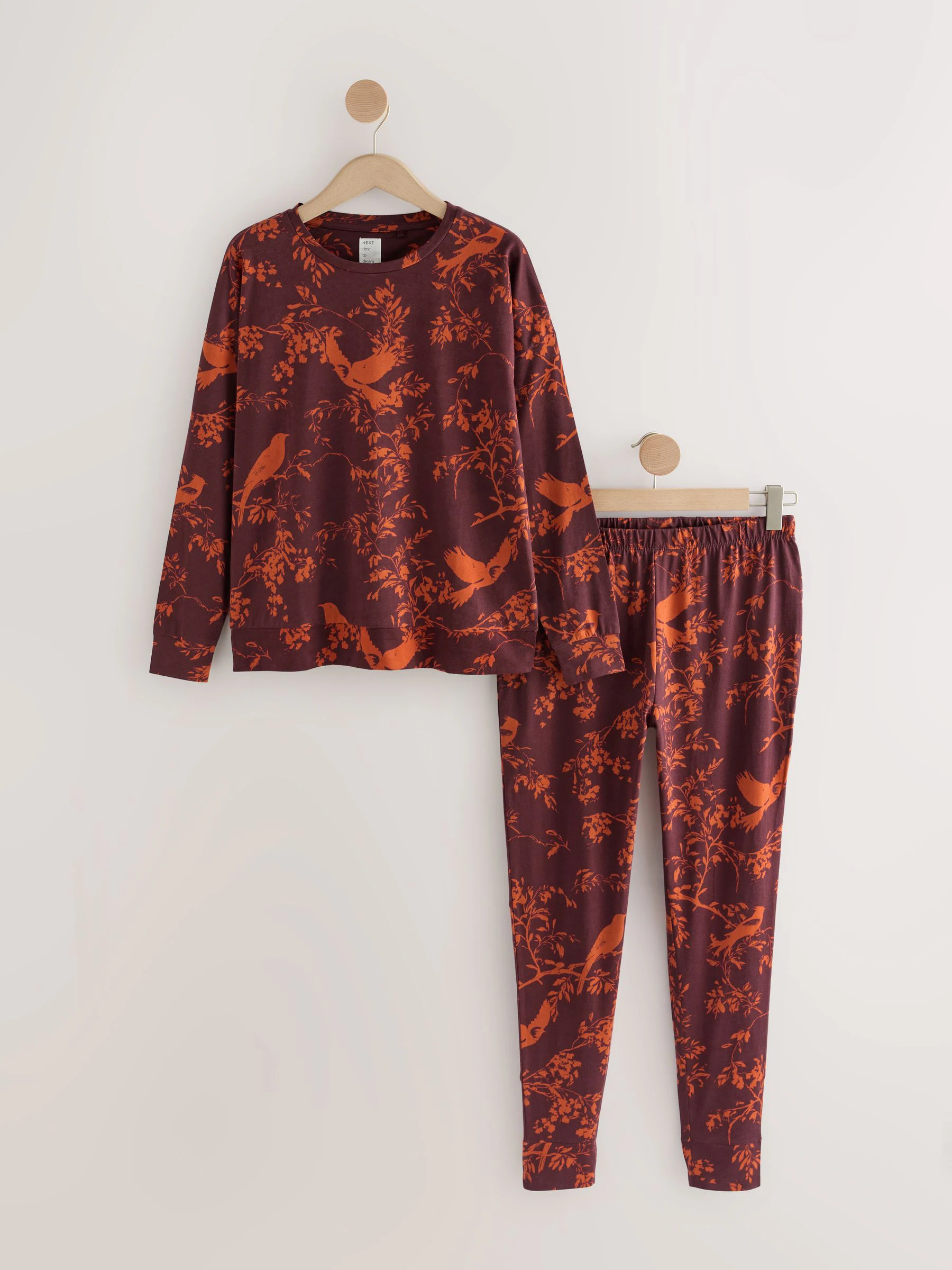Bessenrood met vogels - Pyjama met lange mouwen
