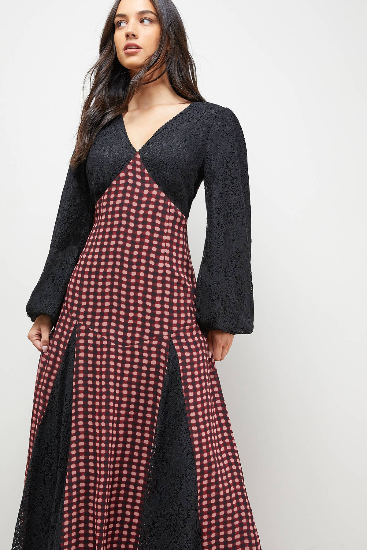 Oasis Robe Midaxi à Carreaux avec Panneaux Contrastés
