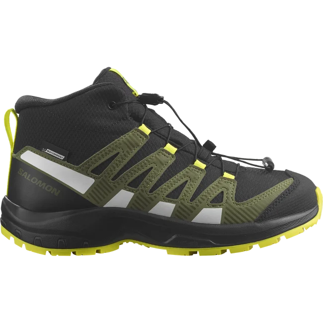 XA PRO V8 MID WATERPROOF  Junior - Schuhe Kids Black/DeepLichenGreen/SafetyYellow
