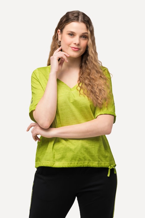 T-Shirt, Metallic-Stern, Saumband, Herzausschnitt, Halbarm