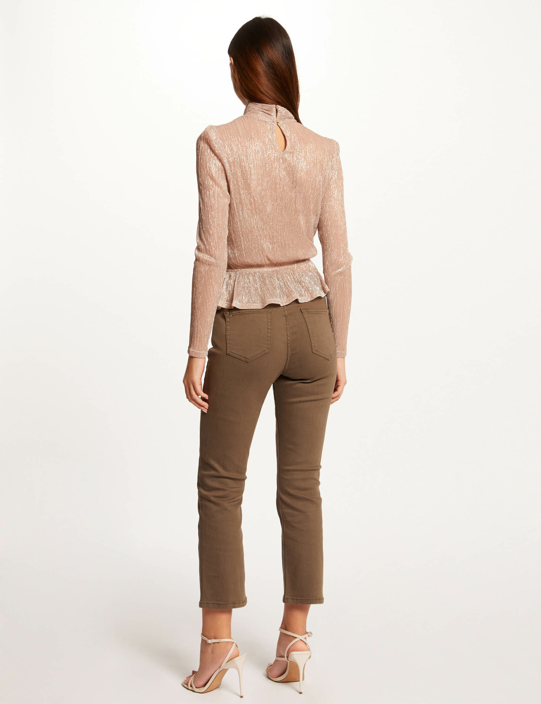 T-shirt manches longues métallisé vieux rose femme - vieux_rose