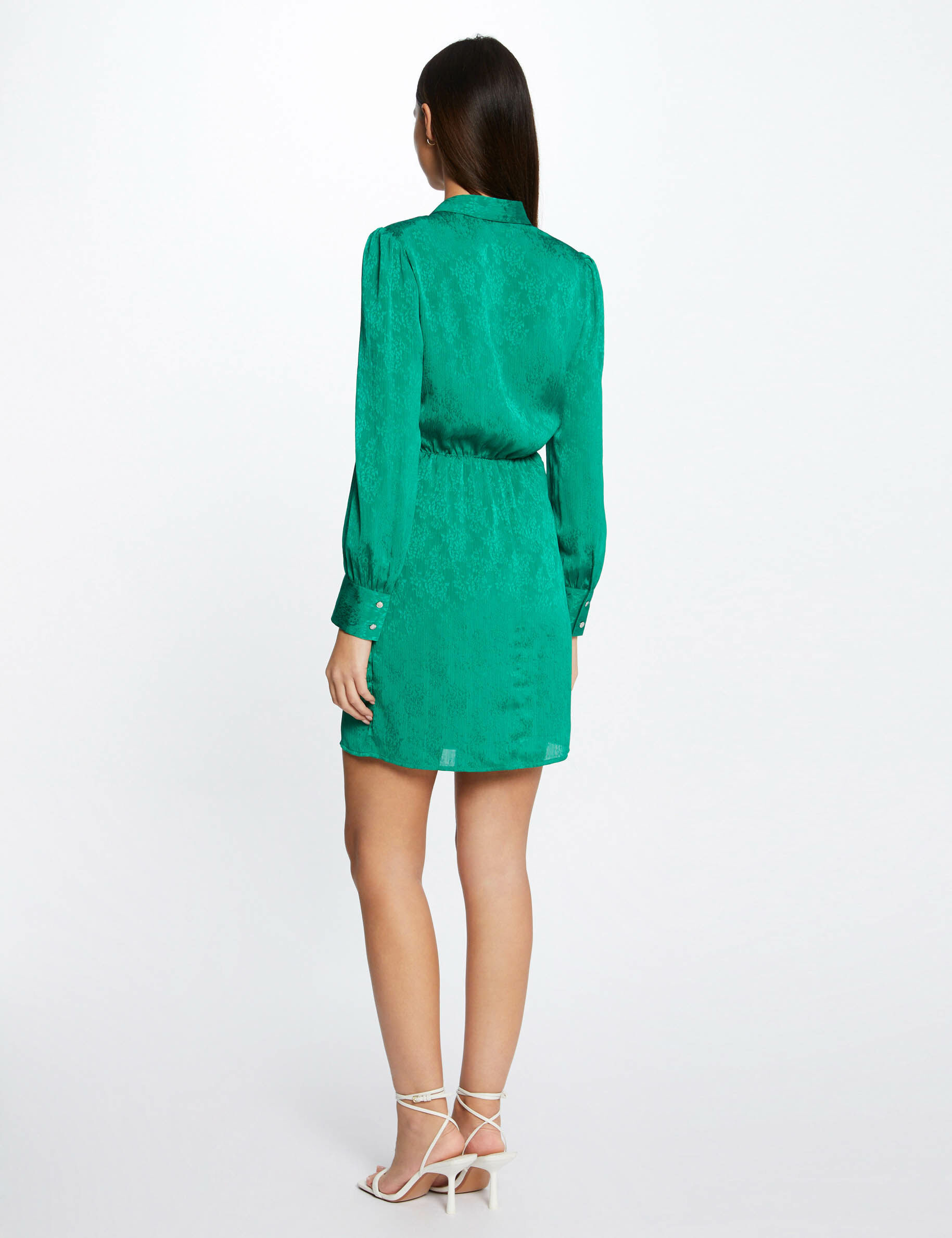 Robe droite drapée satinée imprimée vert femme - vert
